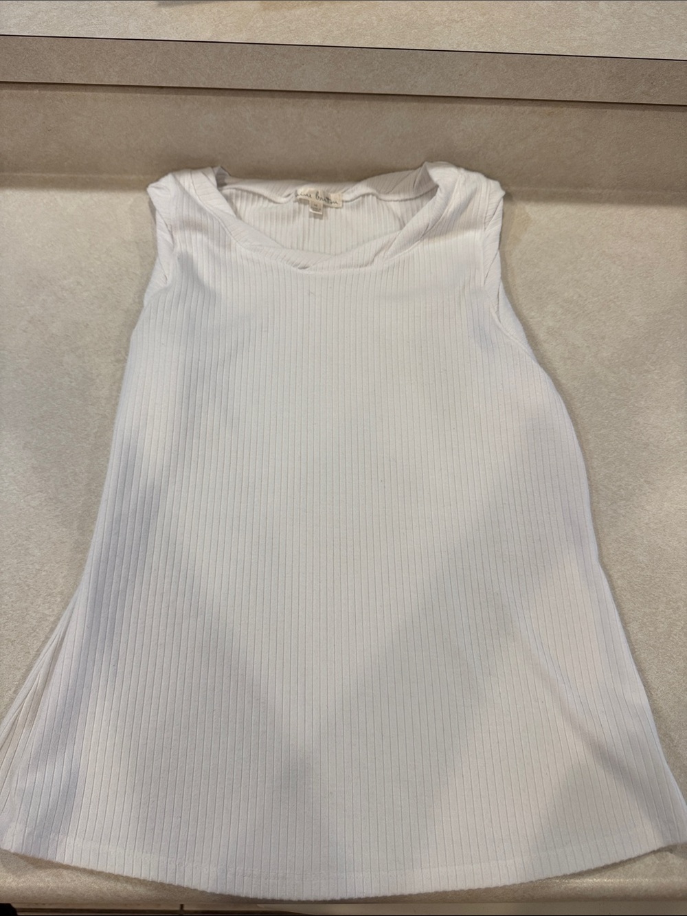 nine britton White Ribbed Sleeveless Tank Top